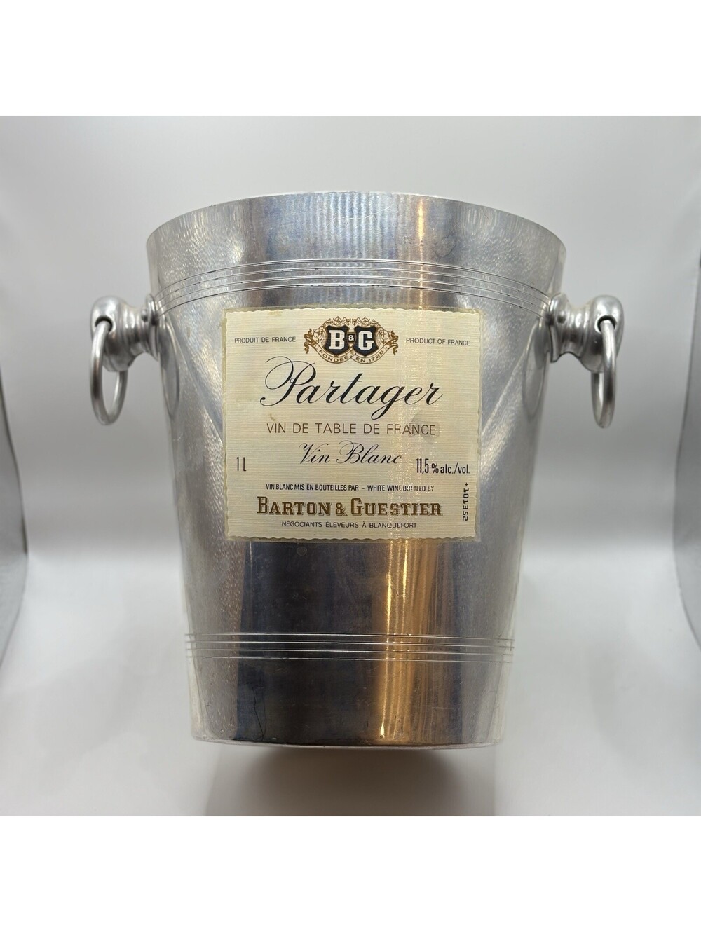 VTG Barton & Guestier Wine Champagne Metal Ice Bucket Handles Made in France 9"